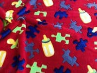 Double Sided Super Soft Cuddle Fleece Fabric Material - BABY JIGSAW RED